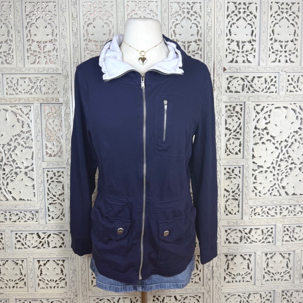 Vtg Lauren Ralph Lauren Active Navy Blue Drawstring Track‎ Jacket Sz M Sporty